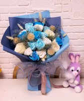 【情人節花束-藍色香皂玫瑰花束@Amazing Grace奇恩織、鈎教室】 